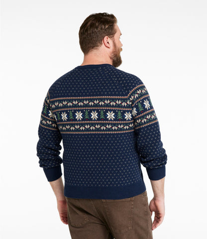 L.L.Bean Men's Wicked Soft Cotton/Cashmere Sweater, Crewneck, Pattern Bright Navy Birdseye Stripe
