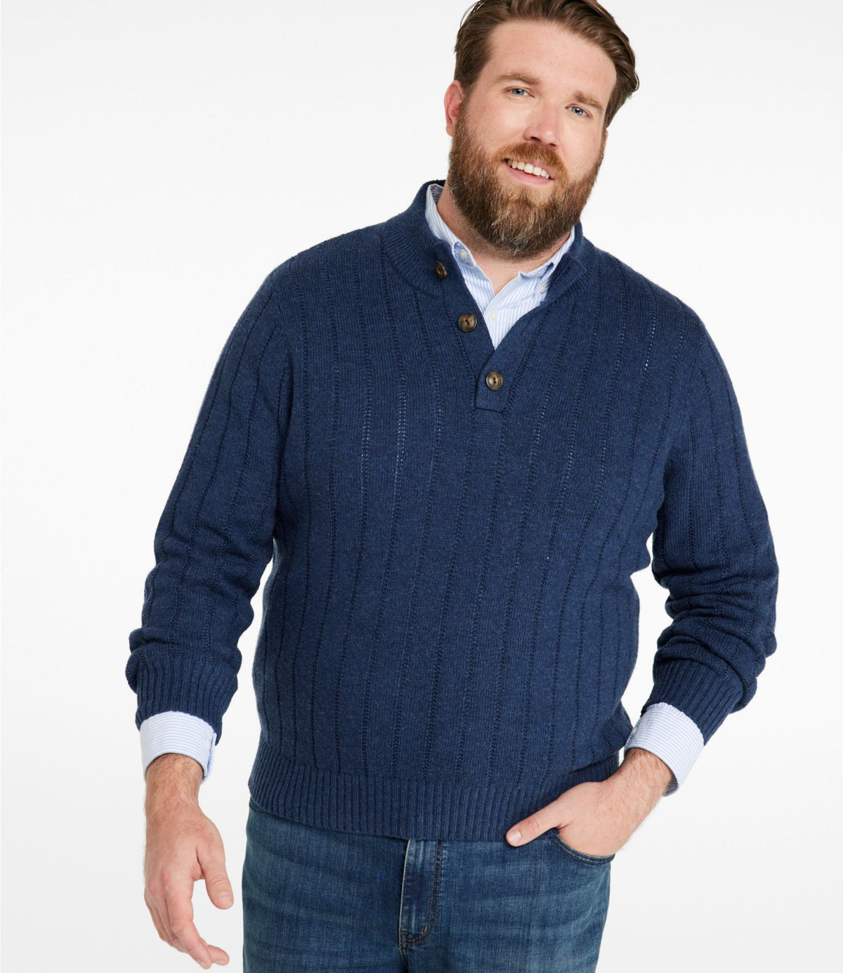 L.L.Bean Men's Riverton Wool/Cotton Sweater, Mockneck Gray Heather
