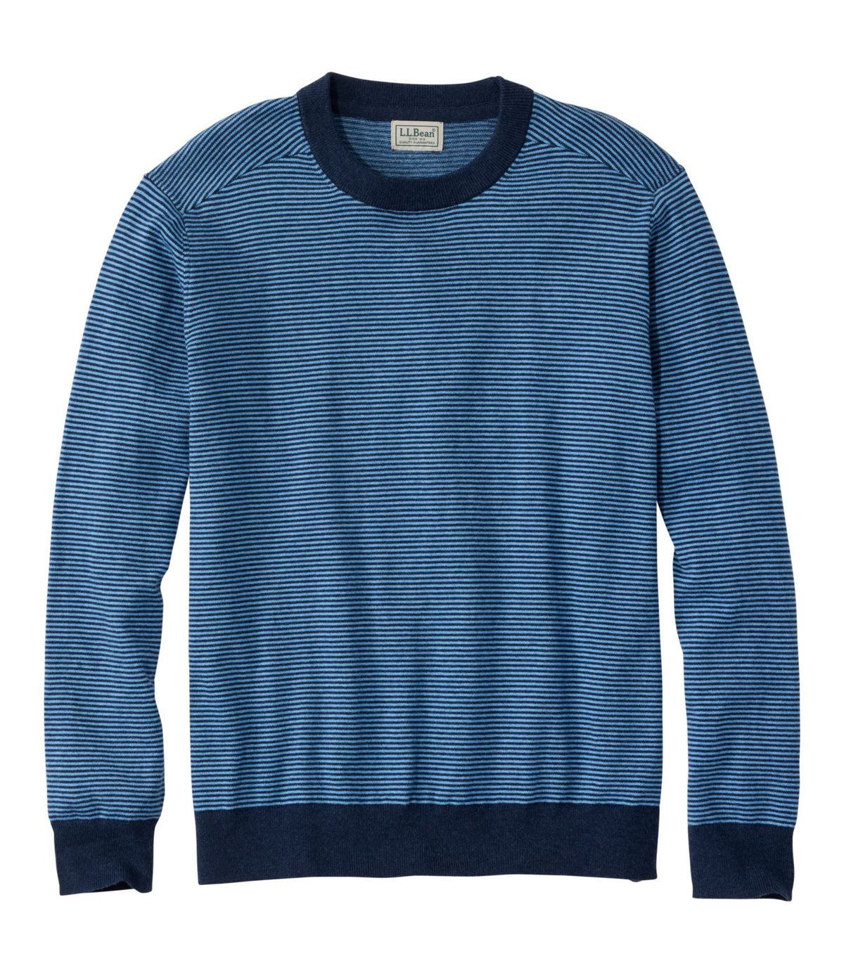 L.L.Bean Men's All Seasons Cotton Blend Sweater, Crewneck, Stripe Classic Navy/Seaboard Blue Heather