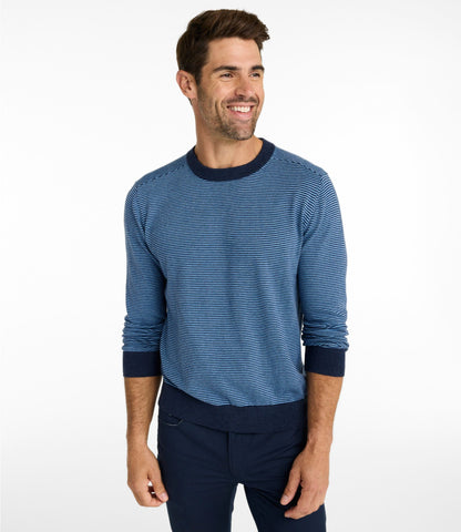 L.L.Bean Men's All Seasons Cotton Blend Sweater, Crewneck, Stripe Classic Navy/Seaboard Blue Heather