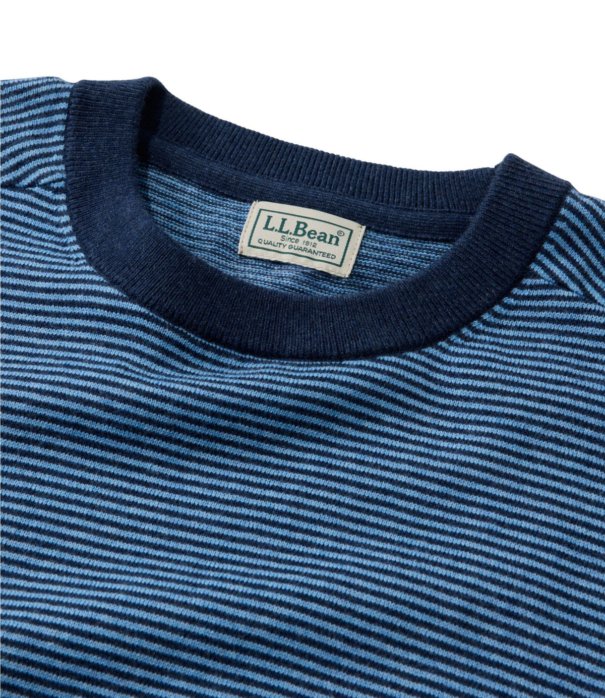 L.L.Bean Men's All Seasons Cotton Blend Sweater, Crewneck, Stripe Classic Navy/Seaboard Blue Heather