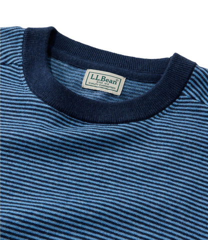 L.L.Bean Men's All Seasons Cotton Blend Sweater, Crewneck, Stripe Classic Navy/Seaboard Blue Heather