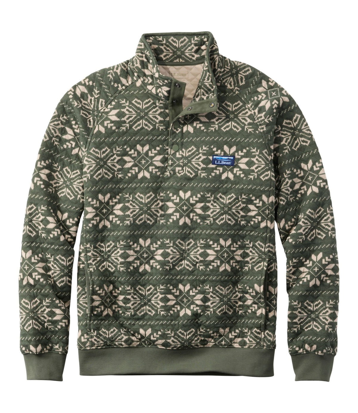 L.L.Bean Men's Bean's Quilted Sweatshirt, Mockneck, Print Thyme Snowflake