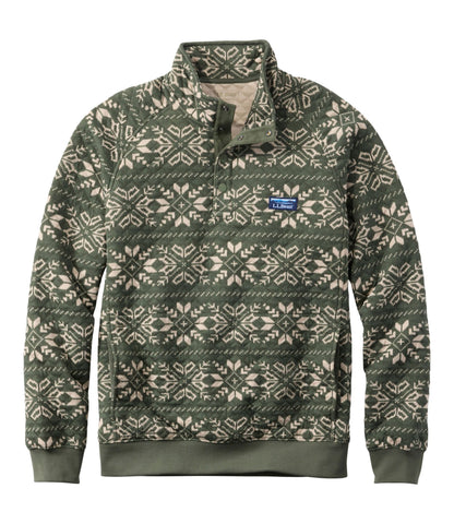 L.L.Bean Men's Bean's Quilted Sweatshirt, Mockneck, Print Thyme Snowflake