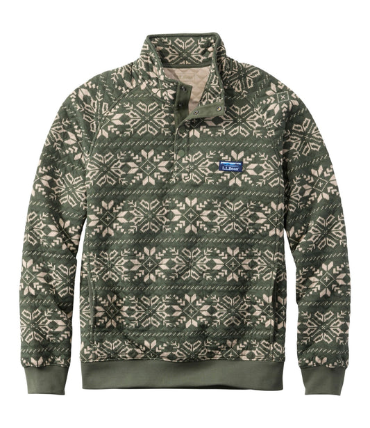 L.L.Bean Men's Bean's Quilted Sweatshirt, Mockneck, Print Thyme Snowflake
