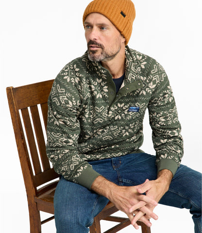 L.L.Bean Men's Bean's Quilted Sweatshirt, Mockneck, Print Thyme Snowflake