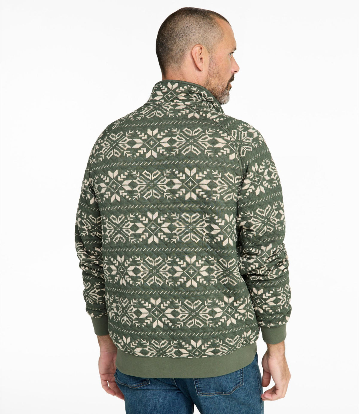 L.L.Bean Men's Bean's Quilted Sweatshirt, Mockneck, Print Thyme Snowflake