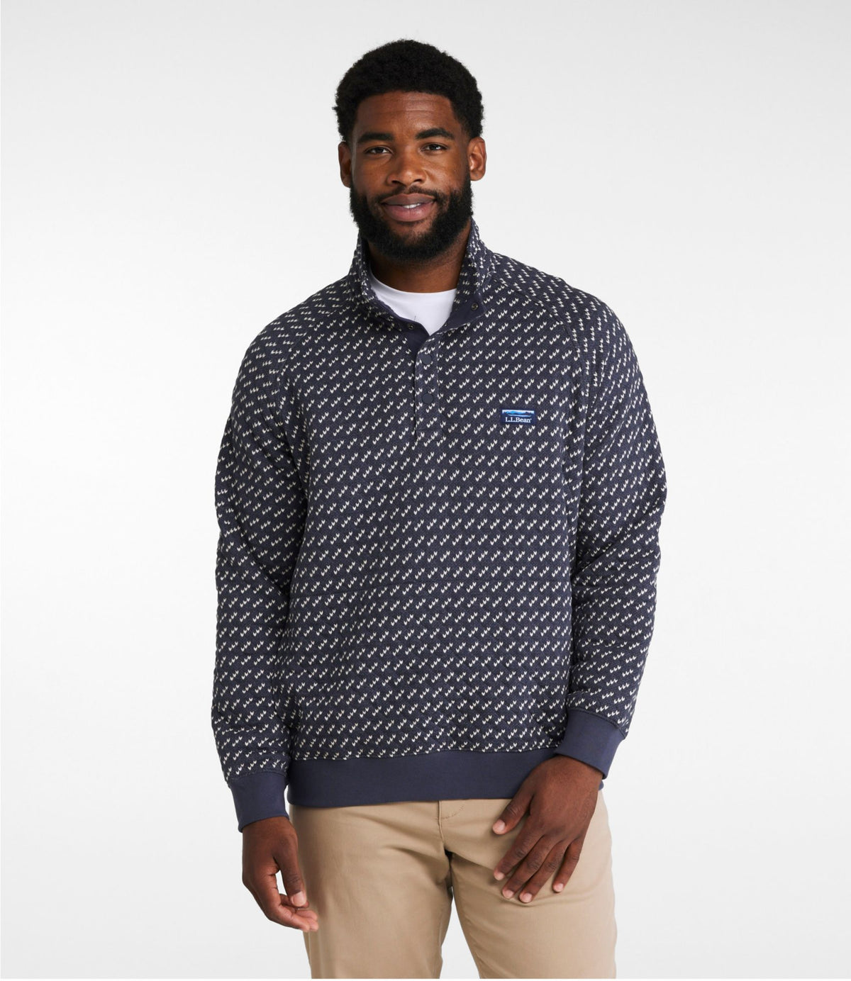 L.L.Bean Men's Bean's Quilted Sweatshirt, Mockneck, Print Thyme Snowflake