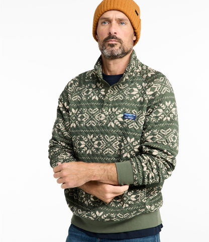L.L.Bean Men's Bean's Quilted Sweatshirt, Mockneck, Print Thyme Snowflake