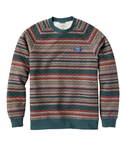 L.L.Bean Men's Quilted Sweatshirt, Crewneck, Stripe Deepest Green Stripe