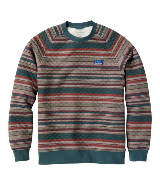 L.L.Bean Men's Quilted Sweatshirt, Crewneck, Stripe Deepest Green Stripe