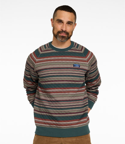 L.L.Bean Men's Quilted Sweatshirt, Crewneck, Stripe Deepest Green Stripe
