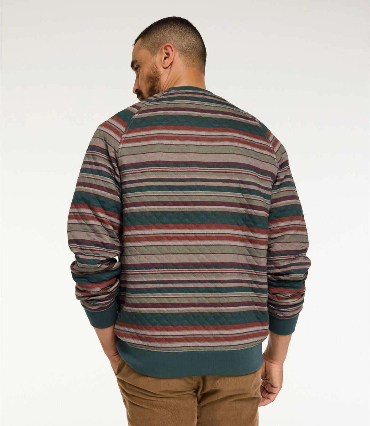 L.L.Bean Men's Quilted Sweatshirt, Crewneck, Stripe Deepest Green Stripe