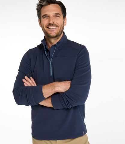 L.L.Bean Men's VentureStretch Ottoman-Rib Pullover, Quarter-Zip Carbon Navy