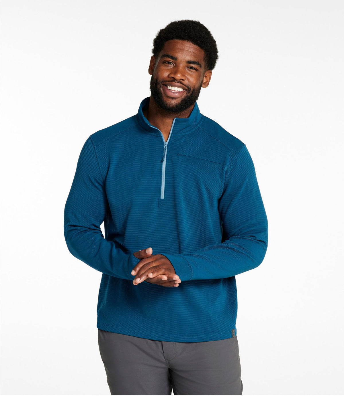 L.L.Bean Men's VentureStretch Ottoman-Rib Pullover, Quarter-Zip Carbon Navy