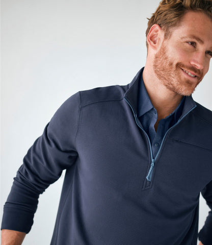 L.L.Bean Men's VentureStretch Ottoman-Rib Pullover, Quarter-Zip Carbon Navy