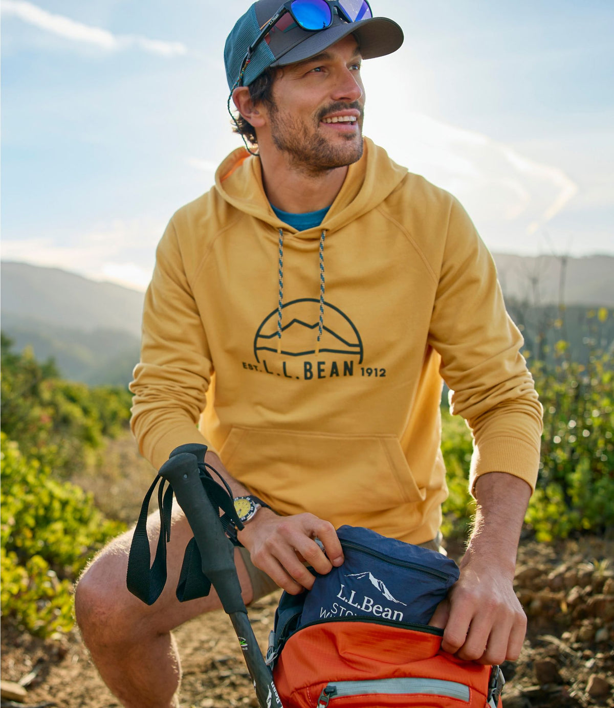 L.L.Bean Men's Bean's Comfort Camp Hoodie, Graphic Iron Mountain Colorbars