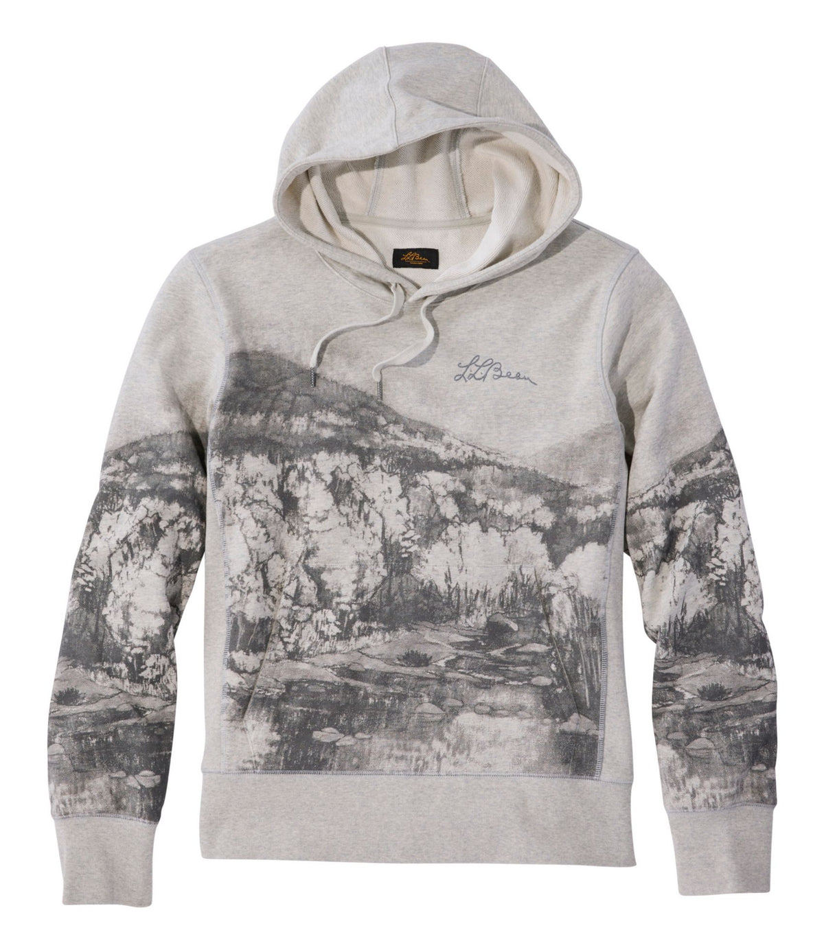 L.L.Bean Men's Signature Camp Hoodie Sweatshirt, Print Light Gray Heather