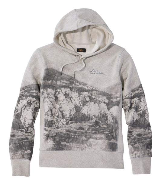 L.L.Bean Men's Signature Camp Hoodie Sweatshirt, Print Light Gray Heather