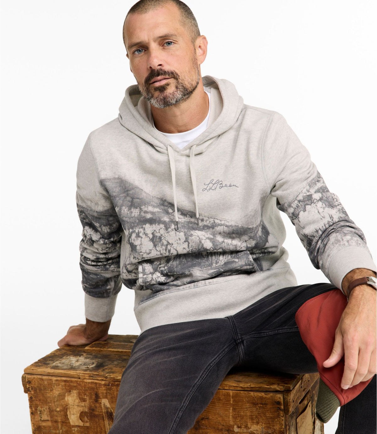 L.L.Bean Men's Signature Camp Hoodie Sweatshirt, Print Light Gray Heather