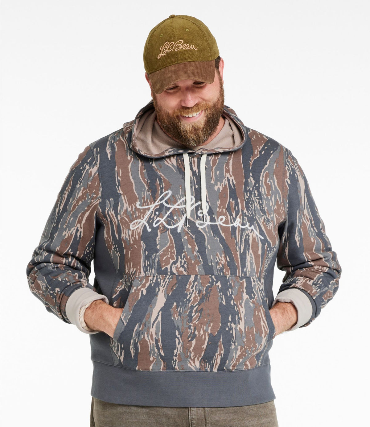 L.L.Bean Men's Signature Camp Hoodie Sweatshirt, Print Light Gray Heather