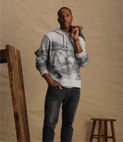 L.L.Bean Men's Signature Camp Hoodie Sweatshirt, Print Light Gray Heather