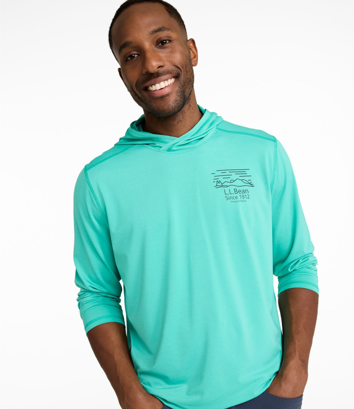L.L.Bean Men's Bold Coast Lifestyle Tee, Long-Sleeve Hooded Graphic