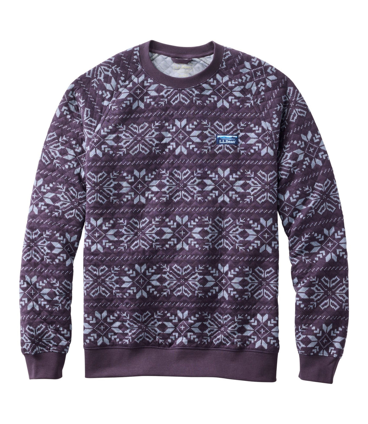 L.L.Bean Men's Bean's Quilted Sweatshirt, Crewneck, Print Eggplant Snowflake