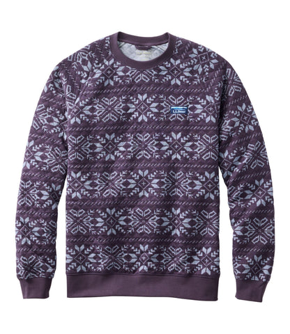 L.L.Bean Men's Bean's Quilted Sweatshirt, Crewneck, Print Eggplant Snowflake