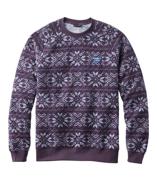 L.L.Bean Men's Bean's Quilted Sweatshirt, Crewneck, Print Eggplant Snowflake