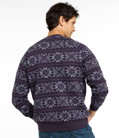 L.L.Bean Men's Bean's Quilted Sweatshirt, Crewneck, Print Eggplant Snowflake