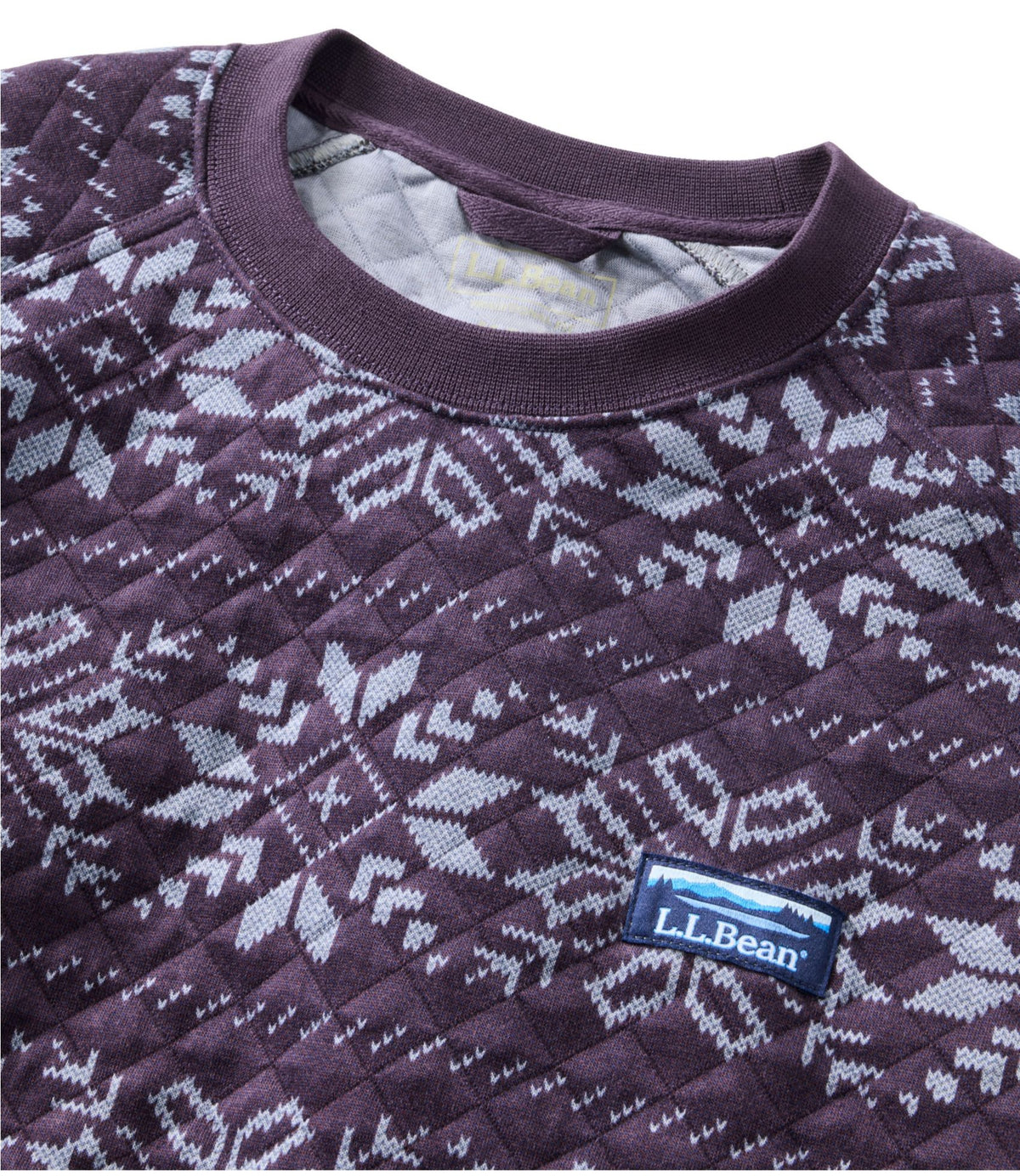 L.L.Bean Men's Bean's Quilted Sweatshirt, Crewneck, Print Eggplant Snowflake