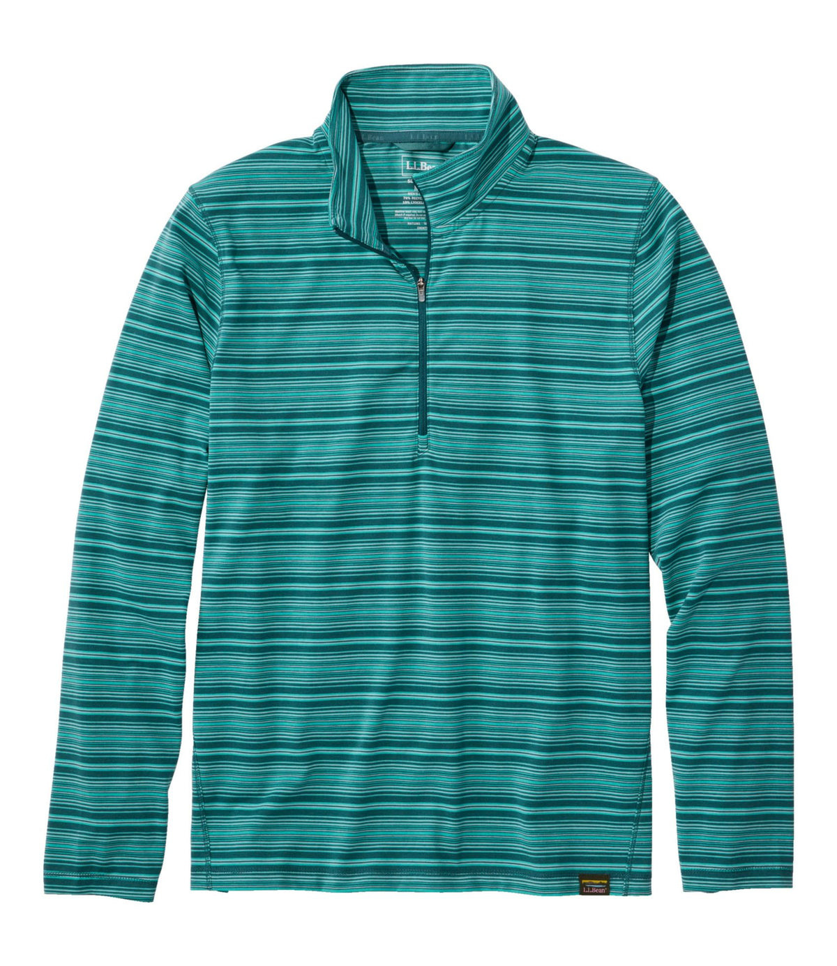 L.L.Bean Men's Everyday SunSmart® Tee, Long-Sleeve Quarter-Zip Stripe Shade Teal Stripe