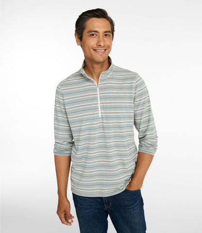 L.L.Bean Men's Everyday SunSmart® Tee, Long-Sleeve Quarter-Zip Stripe Shade Teal Stripe