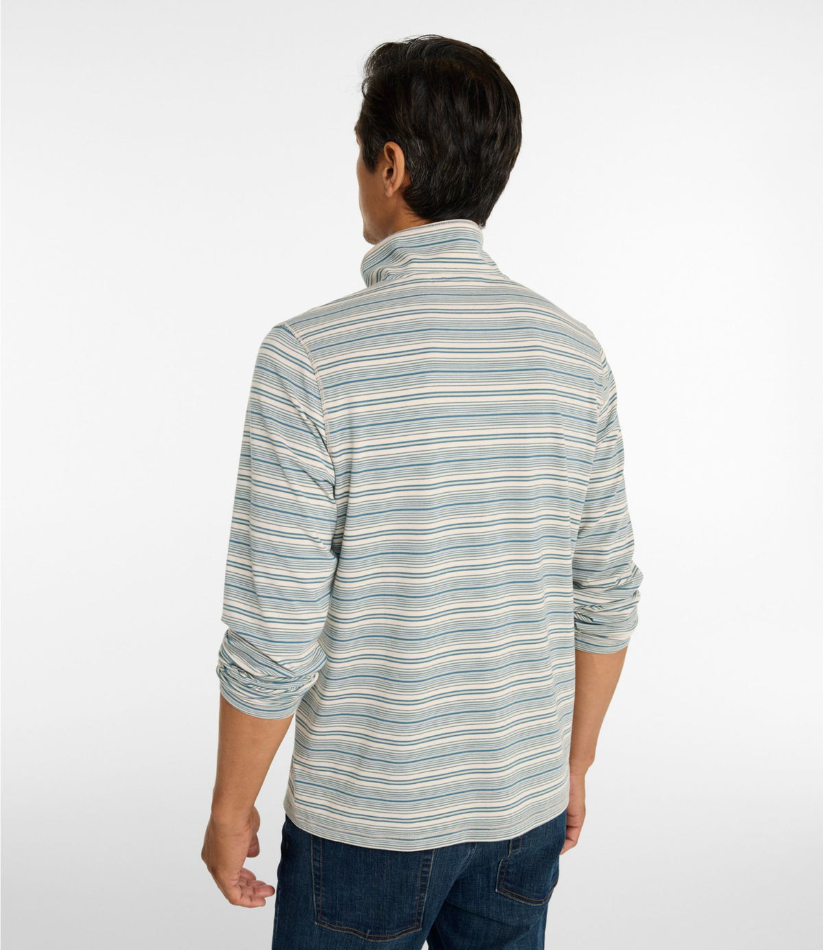 L.L.Bean Men's Everyday SunSmart® Tee, Long-Sleeve Quarter-Zip Stripe Shade Teal Stripe