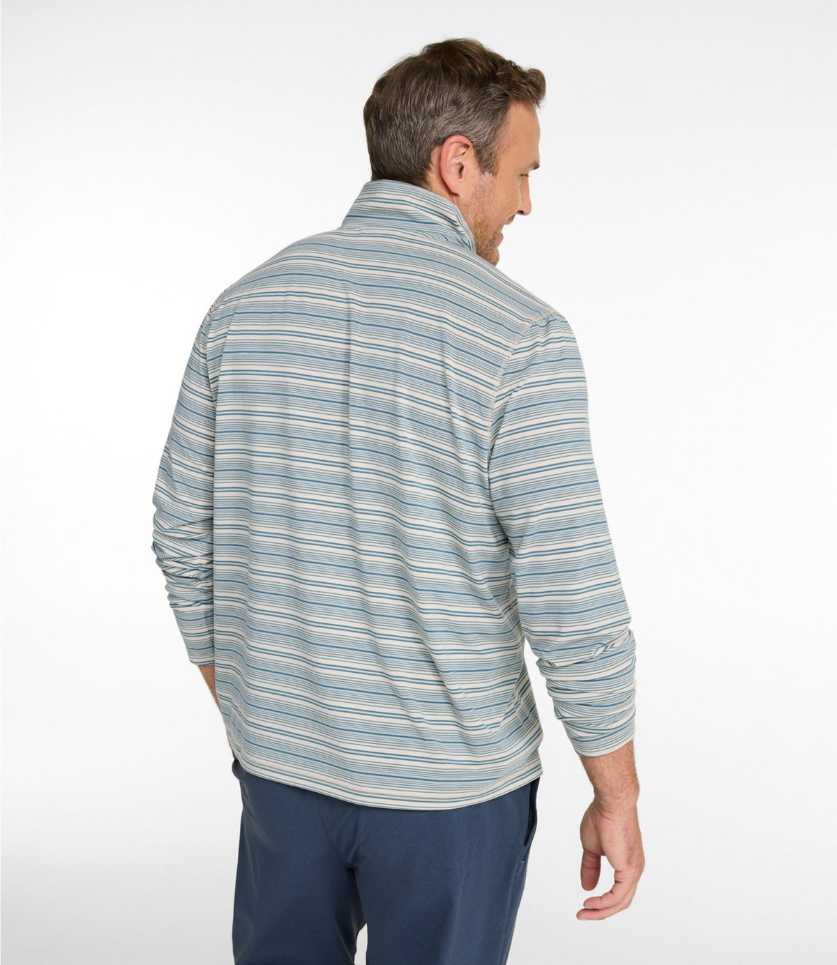 L.L.Bean Men's Everyday SunSmart® Tee, Long-Sleeve Quarter-Zip Stripe Shade Teal Stripe