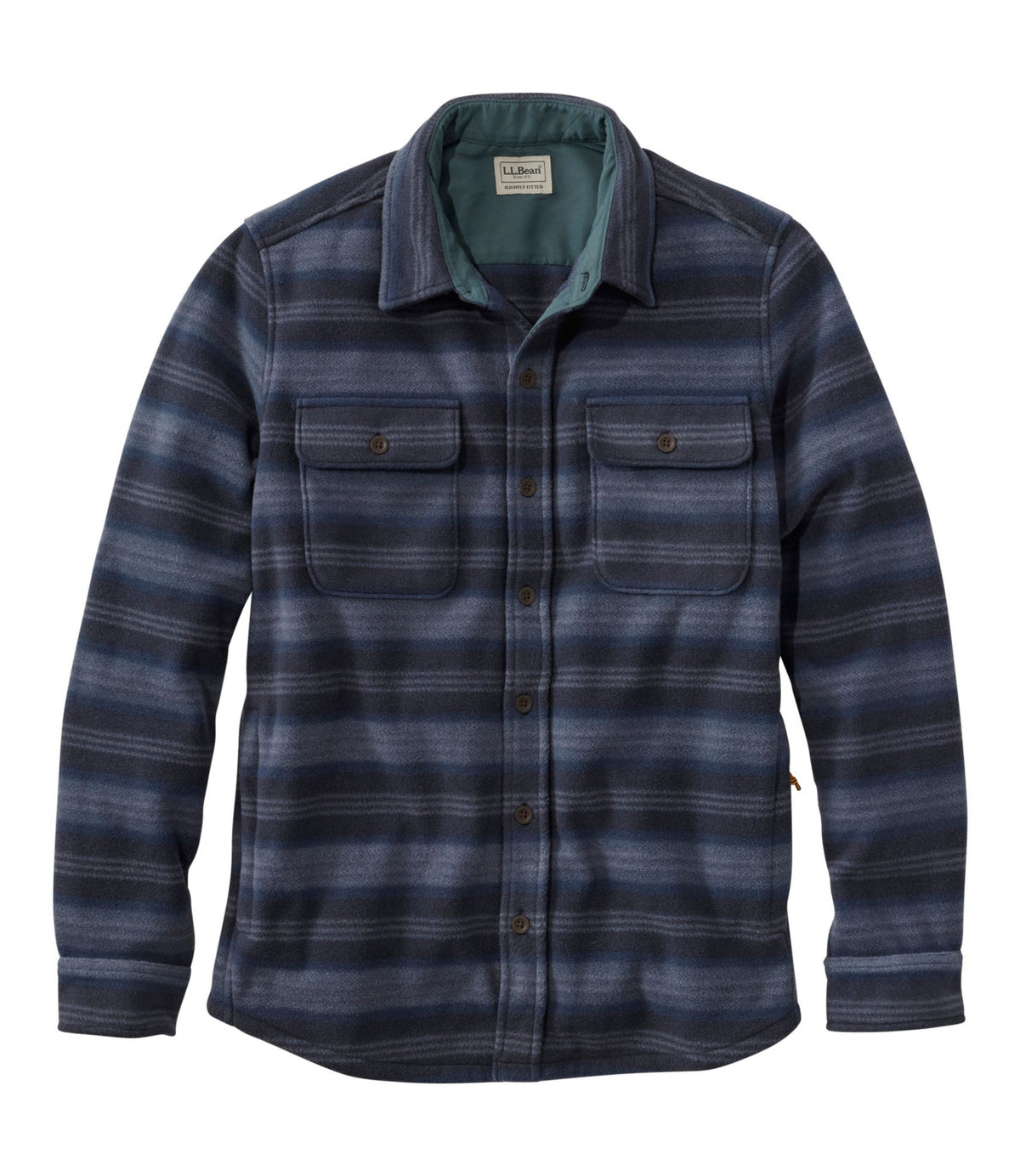 L.L.Bean Men's Bean's Mariner Fleece Shirt, Print Dark Navy Stripe