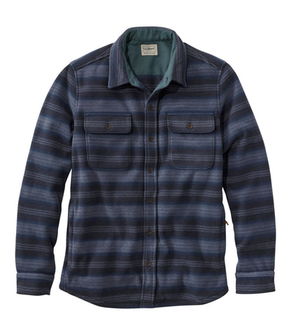 L.L.Bean Men's Bean's Mariner Fleece Shirt, Print Dark Navy Stripe