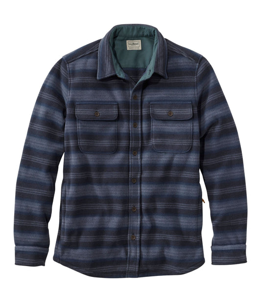 L.L.Bean Men's Bean's Mariner Fleece Shirt, Print Dark Navy Stripe