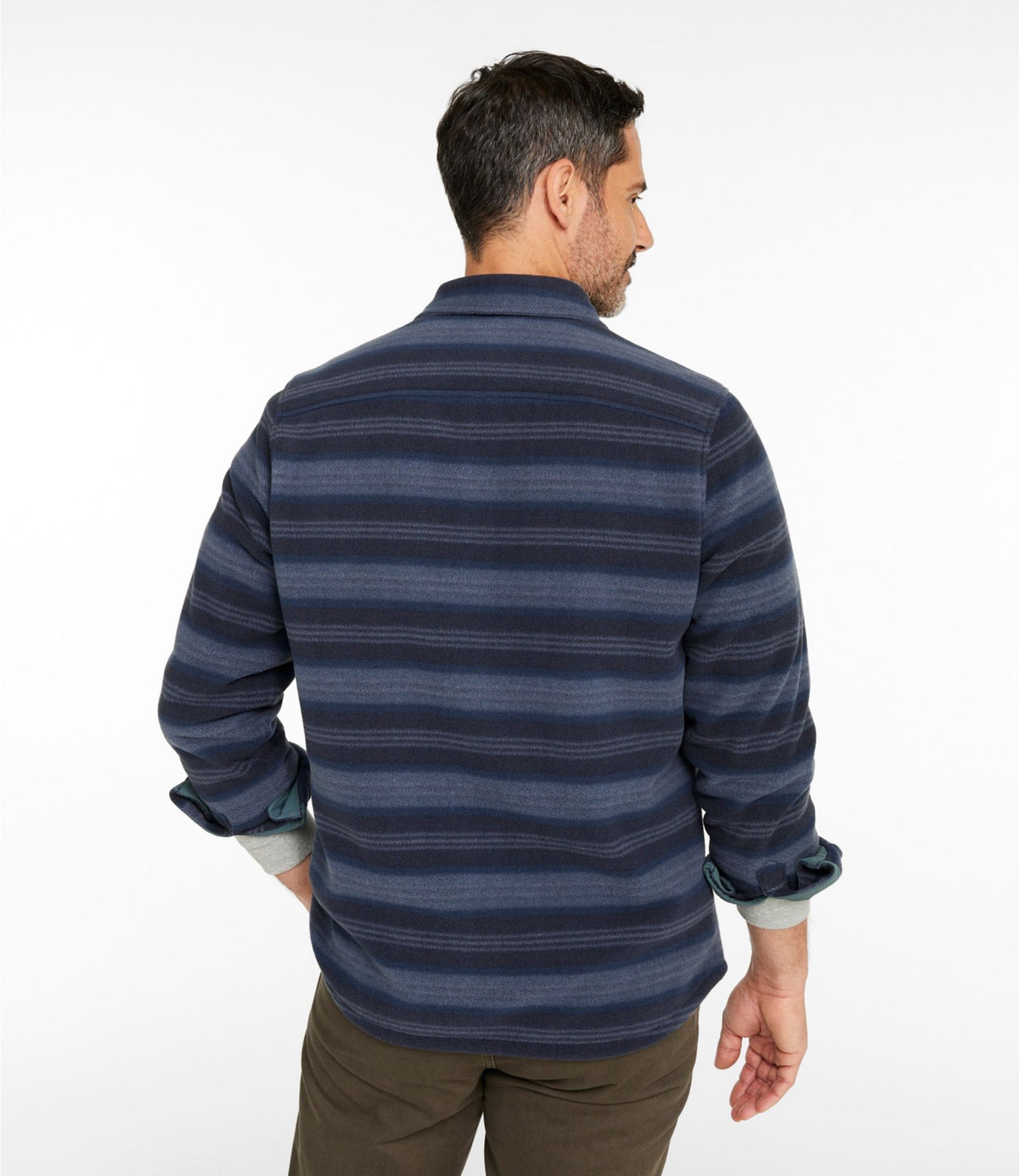 L.L.Bean Men's Bean's Mariner Fleece Shirt, Print Dark Navy Stripe