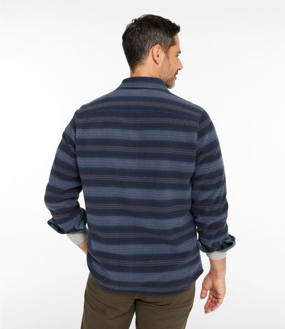 L.L.Bean Men's Bean's Mariner Fleece Shirt, Print Dark Navy Stripe