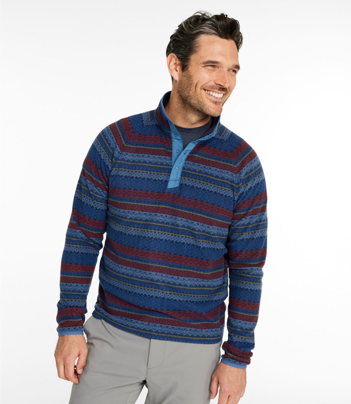 L.L.Bean Men's All Season Access Fleece Pullover, Print Carbon Navy Fair Isle