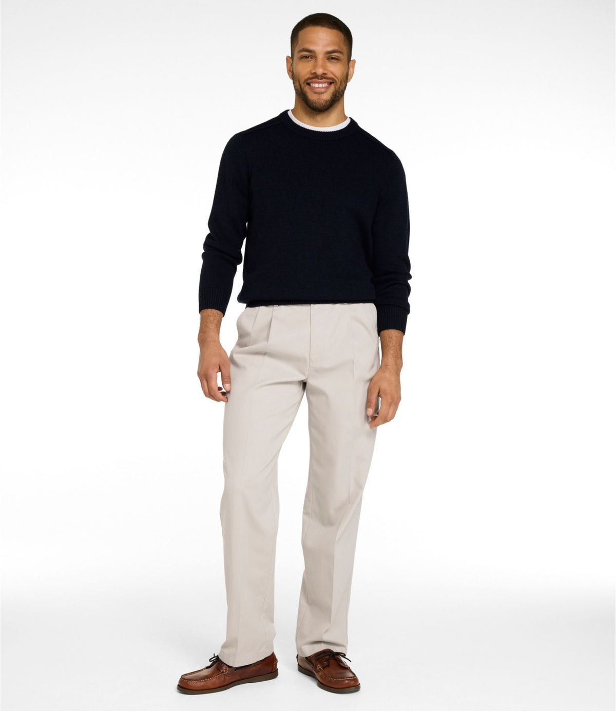 L.L.Bean Men's Wrinkle-Free Double L® Chinos, Natural Fit, Hidden Comfort, Pleated Carbon Navy