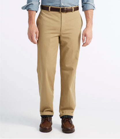 L.L.Bean Men's Double L® Chinos, Natural Fit, Plain Front, Flannel-Lined Dark Khaki