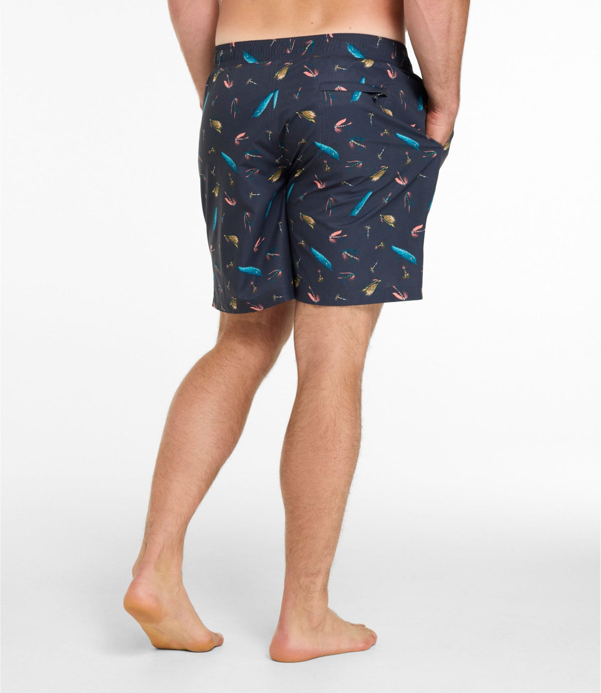 L.L.Bean Men's Vacationland Stretch Swim Trunks, Print, 8" Blue Water Hibiscus