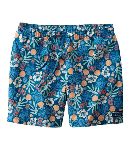 L.L.Bean Men's Vacationland Stretch Swim Trunks, Print, 6" Blue Water Hibiscus