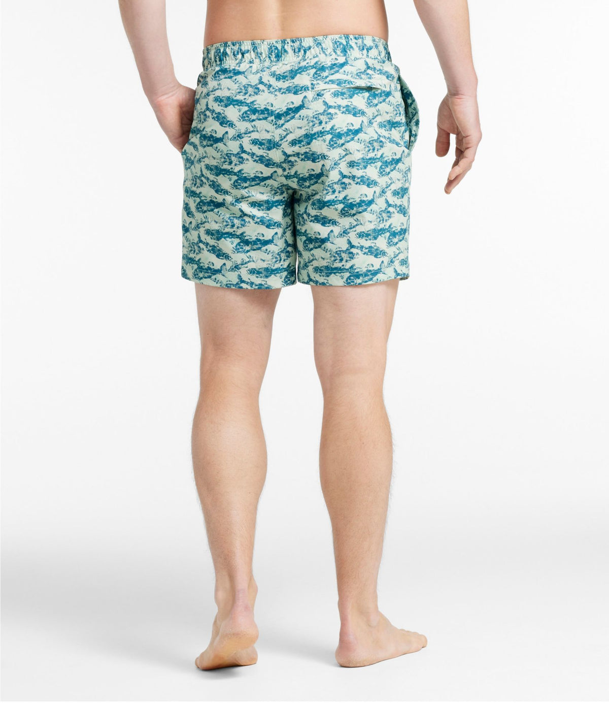 L.L.Bean Men's Vacationland Stretch Swim Trunks, Print, 6" Blue Water Hibiscus