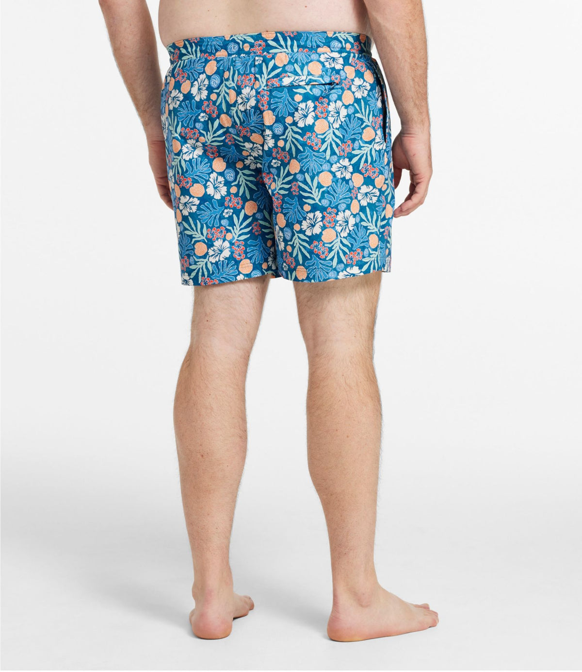 L.L.Bean Men's Vacationland Stretch Swim Trunks, Print, 6" Blue Water Hibiscus