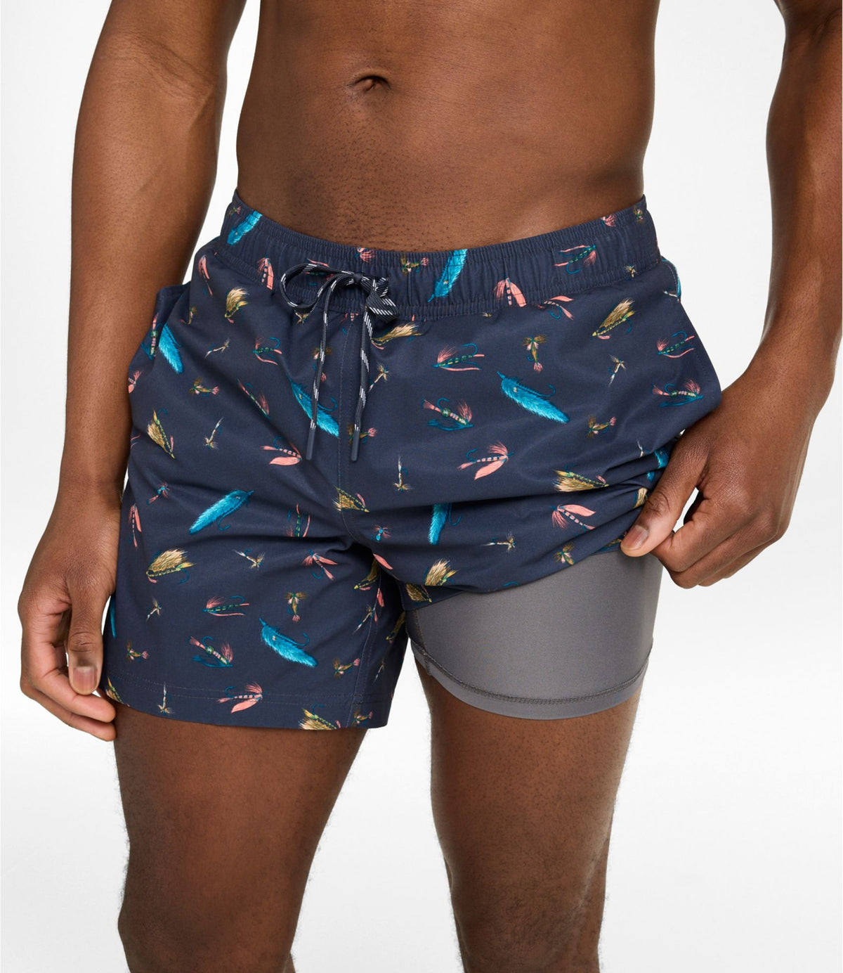 L.L.Bean Men's Vacationland Stretch Swim Trunks, Print, 6" Blue Water Hibiscus