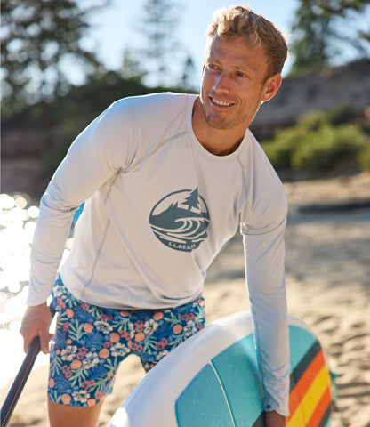 L.L.Bean Men's Vacationland Stretch Swim Trunks, Print, 6" Blue Water Hibiscus